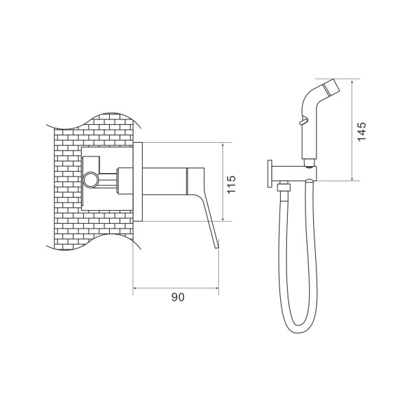 Гигиенический душ со смесителем Shevanik S4305C, оружейная сталь. Фото 2