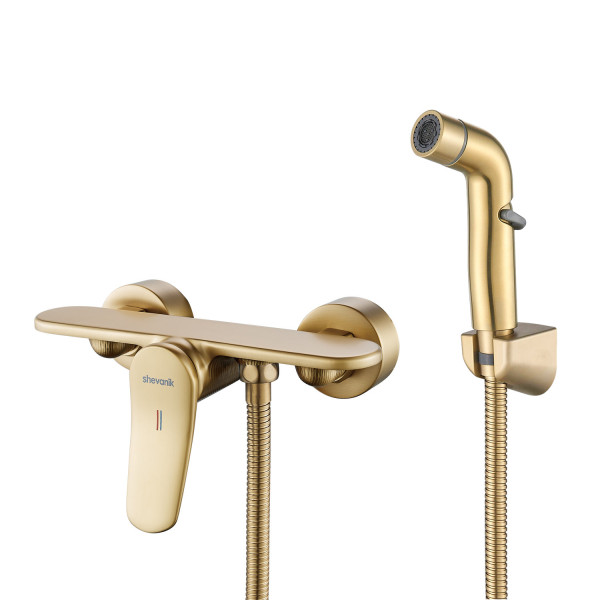 Гигиенический душ со смесителем Shevanik S4705G-1, золотой сатин. Фото 1