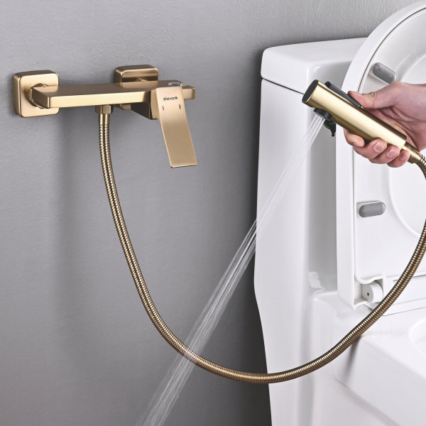 Гигиенический душ со смесителем Shevanik S6105G-1, золотой сатин. Фото 5