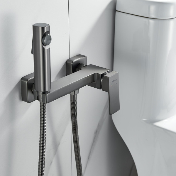 Гигиенический душ со смесителем Shevanik S9605T-1, оружейная сталь. Фото 4