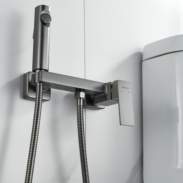 Гигиенический душ со смесителем Shevanik S9605T-1, оружейная сталь. Фото 5