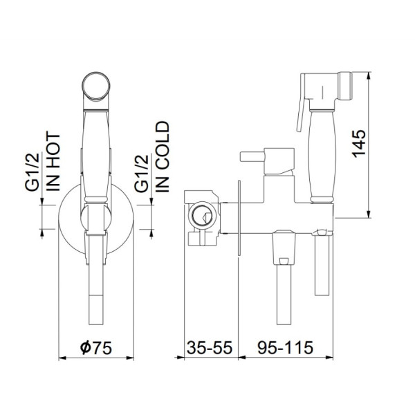 Гигиенический душ со смесителем Webert Elio EL870301010, золото. Фото 2