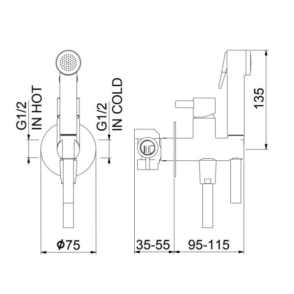 Гигиенический душ со смесителем Webert Elio EL870303015PVC, хром. Фото 2