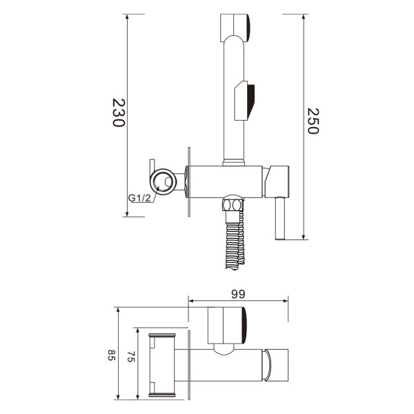 Гигиенический душ со смесителем WesnaArt EKO EKO05-410Black, черный. Фото 2