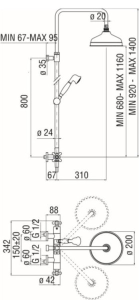 GRC0030/50BR GRAZIA термостатическая душевая система, верхний душ 20 см, бронза. Фото 3