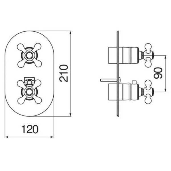 GRC5102BR GRAZIA термастатический смеситель на 2 потребителя (внешняя часть), бронза. Фото 2