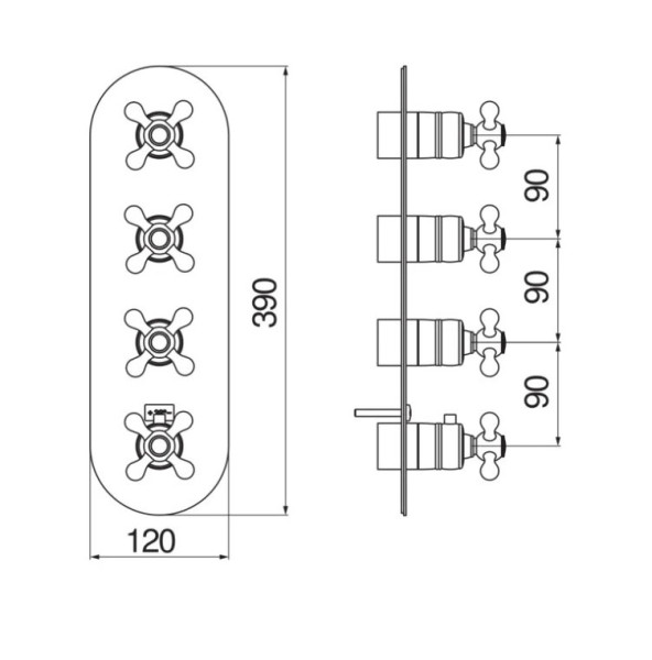 GRC5103GDP GRAZIA термастатический смеситель на 3 потребителя (внешняя часть), золото. Фото 2