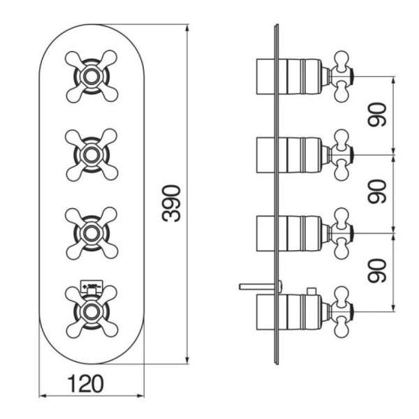 GRC5104BR GRAZIA термастатический смеситель на 4 потребителя (внешняя часть), бронза. Фото 2