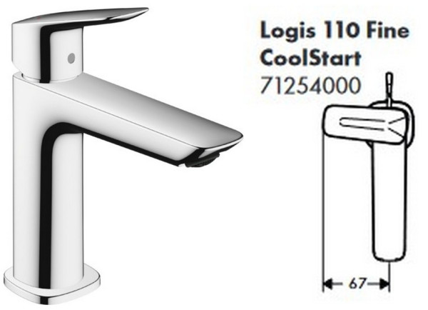 HG 71 254 000 Logis Fine Смеситель для раковины 110 мм, со сливным гарнитуром, CoolStart, 5 л/мин. Фото 1