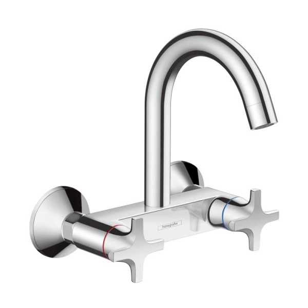 HG 71 286 000 Logis Classic Смеситель для кухни 210 мм, настенный, ∩ излив, керамика 90°. Фото 1