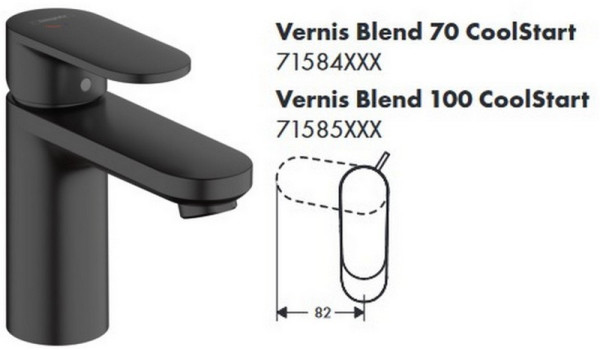 HG 71 585 670 Vernis Blend Смеситель для раковины 88 мм, со сливным гарнитуром, CoolStart, 5 л/мин. Фото 1