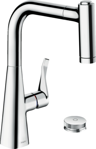 HG 73 826 000 Metris Select M71 Смеситель для кухни 220 мм, на 2 отв., 2 реж., выдвижной излив, M. Фото 1
