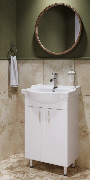 ИДЕАЛ Тумба напольная 520х820х330, бел (подходит умывальник мебельный Реал 56). Фото 3