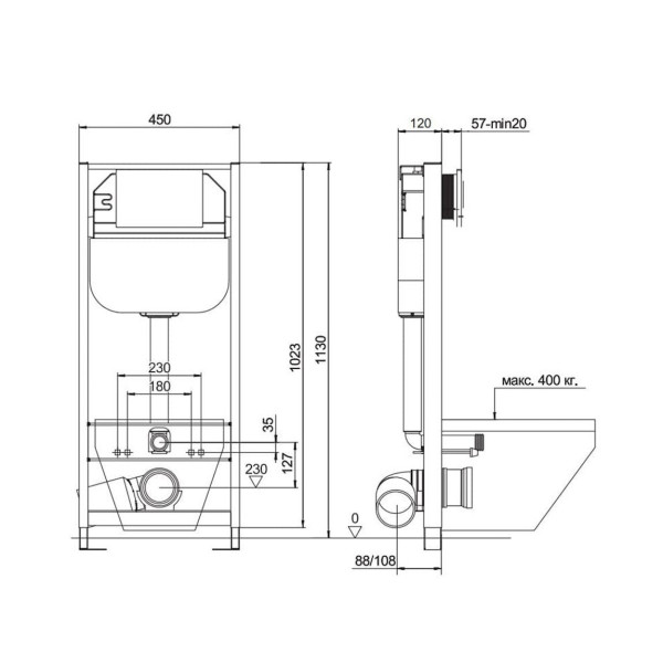 Инсталляция для подвесного унитаза Maretti AC11P4534, без клавиши. Фото 2