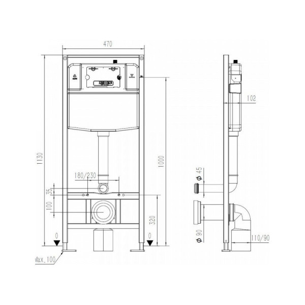 Инсталляция для подвесного унитаза Maretti AC11P4769, без клавиши. Фото 2