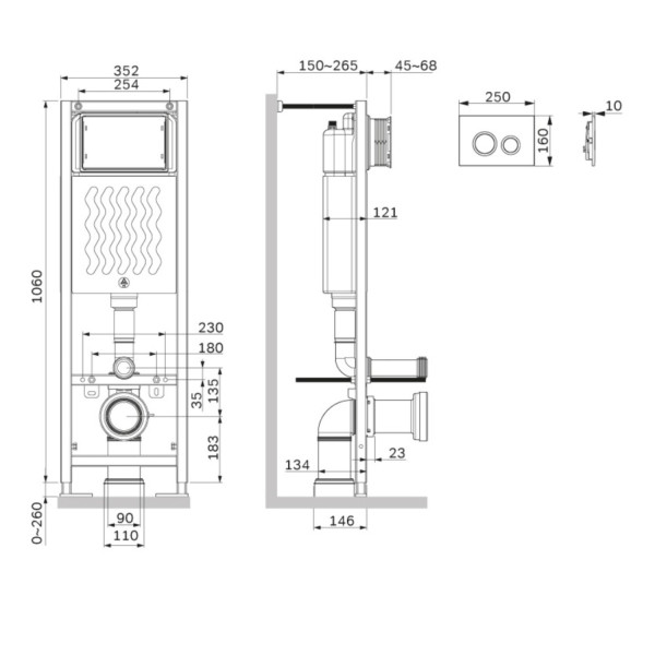 Инсталляция для подвесного унитаза с клавишей ErgoFit L. Фото 3