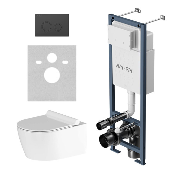 Инсталляция ErgoFit с подвесным унитазом без ободка с сиденьем микролифт и клавишей. Фото 2