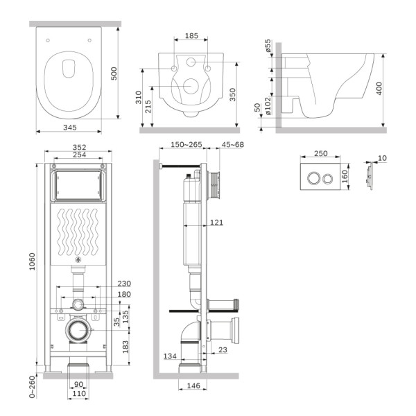 Инсталляция ErgoFit с подвесным унитазом без ободка с сиденьем микролифт и клавишей. Фото 3