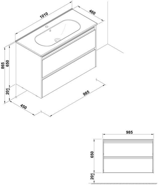 KLEA 7928201 Комплект мебели (тумба 3844101 (985x450mm) + раковина 3307001 (1010x460mm), белый. Фото 3