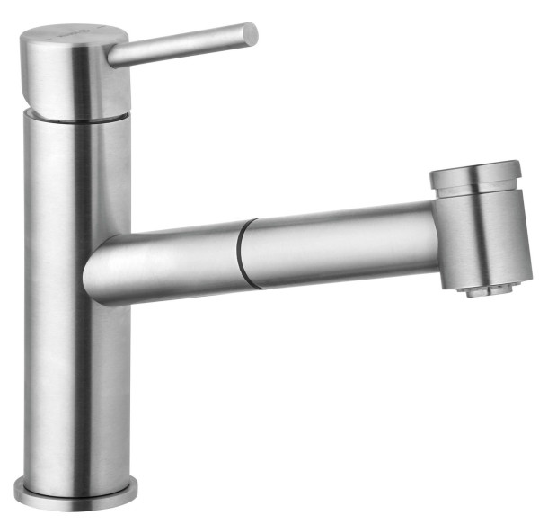 Kludi 44 851 F860 Steel Смеситель для кухни 125 мм, выдвижной излив, 2 режима, 8,1 л/мин. Фото 1