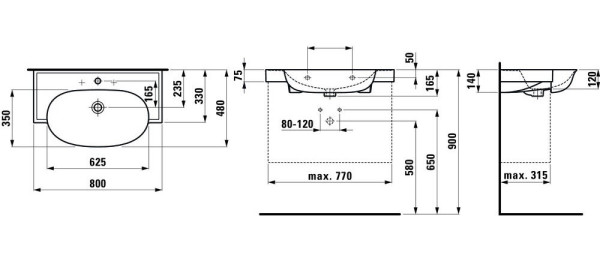 Комплект 8.1385.3.000.104.1 THE NEW CLASSIC Накладная раковина 600 x 480 x 75 мм + 4.0604.2.085.631.1 Тумба подв 2 ящ/выдв 780x320x670, белый. Фото 3