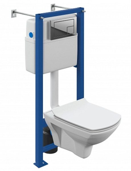 Комплект Cersanit CREA SQUARE CO DPL EO slim инсталляция LINK PRO кнопка ESTETICA пл. хром глянцевый. Фото 1