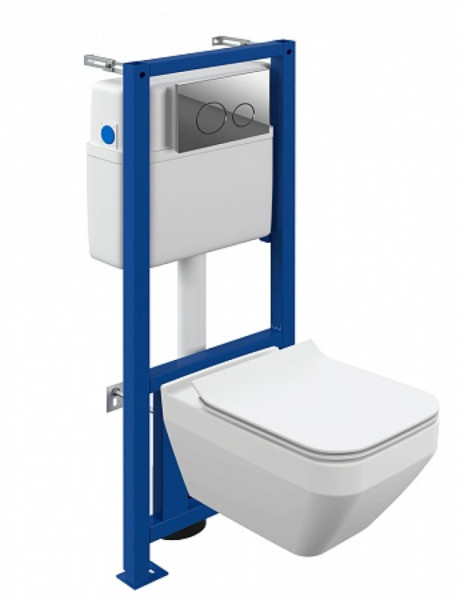 Комплект Cersanit CREA SQUARE CO DPL EO slim инсталляция LINK PRO кнопка TWINS пласт. хром глянцевый. Фото 1