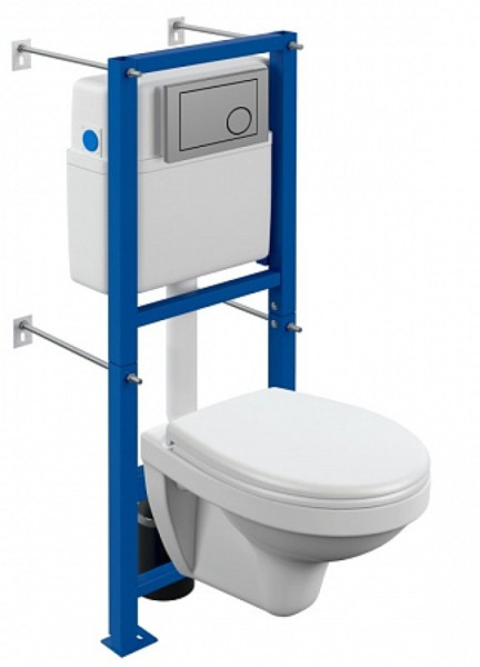 Комплект Cersanit DELFI TPL инсталляция LEON NEW кнопка GEOMETRY пластик хром матовый. Фото 1