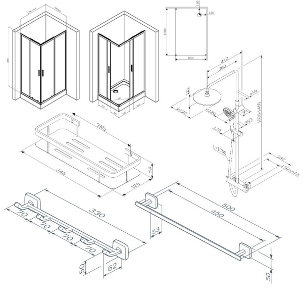 Комплект для ванной комнаты, зона помывочной 120x80 см. Фото 6
