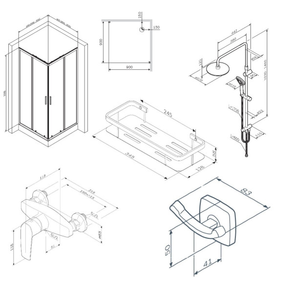 Комплект для ванной комнаты, зона помывочной 90x90 см. Фото 6