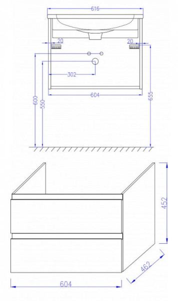 Комплект EB2052-J5 MADELEINE Тумба и раковина EXAF112-Z-00 60 см, цвет блестящий белый. Фото 2