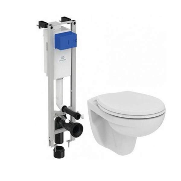 Комплект инсталляции Ideal Standard ProSys Eco Frame M с унитазом Eurovit Rimless безободковый Cut Rimless c сиденьем микролифт E131801 (W660101). Фото 1