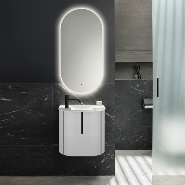 Комплект мебели 530х350х492 мм., с 1 отверстием для смес/ слева, 1 дверь, раковина белая Velvet, ручка черная, цвет белый глянцевый. Фото 1