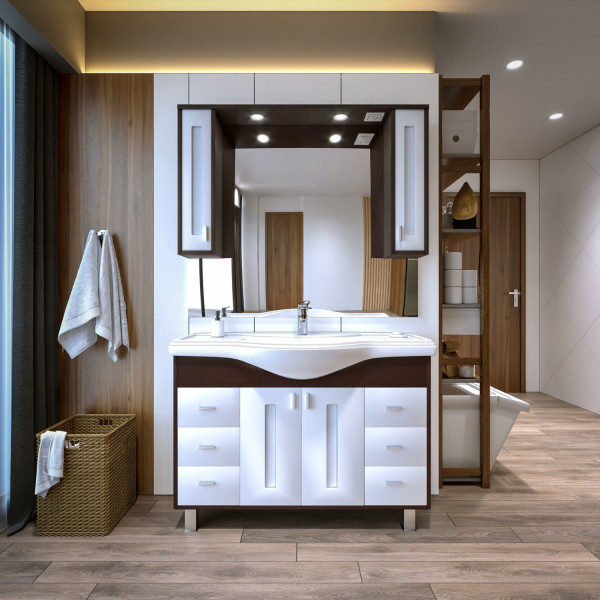 Комплект мебели для ванной Бриклаер БАЛИ 120V, венге/белый. Фото 1