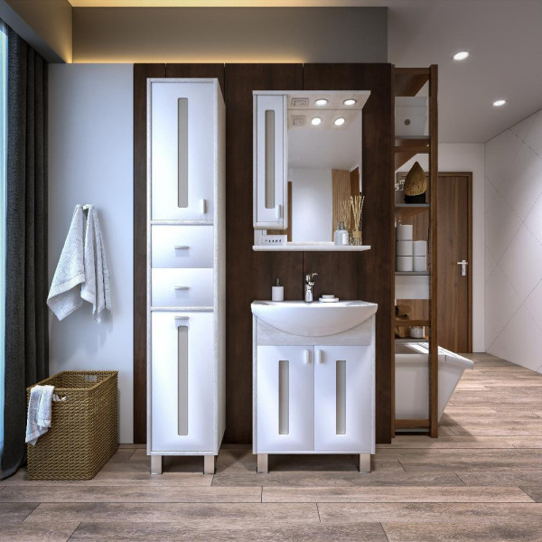 Комплект мебели для ванной Бриклаер БАЛИ 60L, светлая лиственница/белый. Фото 1