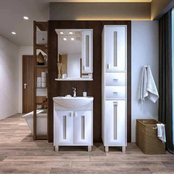 Комплект мебели для ванной Бриклаер БАЛИ 60R, светлая лиственница/белый. Фото 1