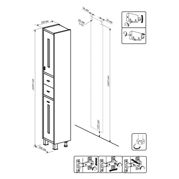Комплект мебели для ванной Бриклаер БАЛИ 60R, светлая лиственница/белый. Фото 4