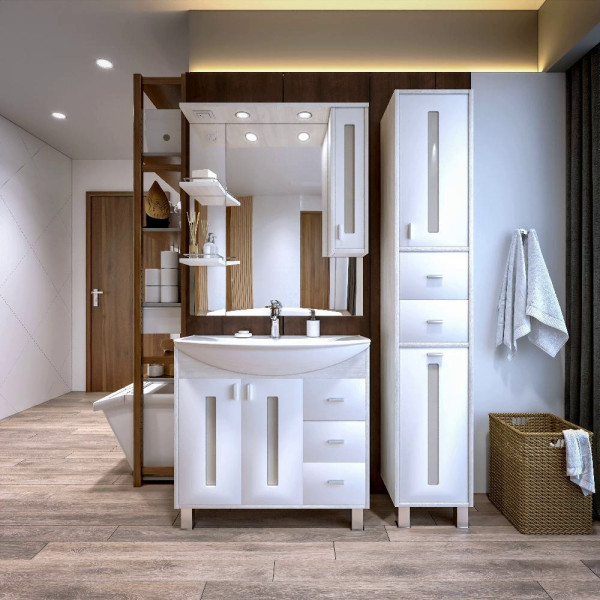 Комплект мебели для ванной Бриклаер БАЛИ 85L, светлая лиственница/белый. Фото 1