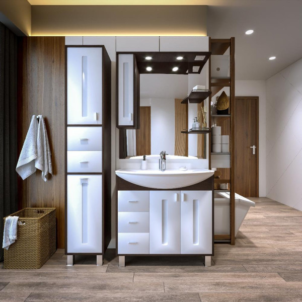 Комплект мебели для ванной Бриклаер БАЛИ 85LV, венге/белый. Фото 1