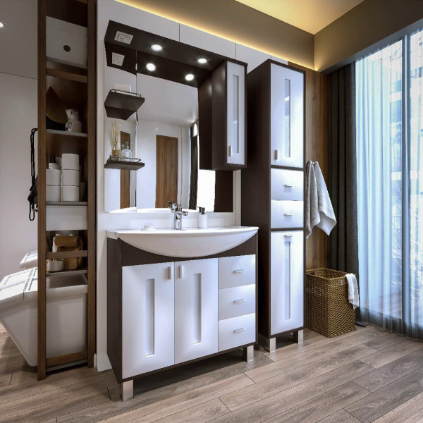 Комплект мебели для ванной Бриклаер БАЛИ 85RV, венге/белый. Фото 5