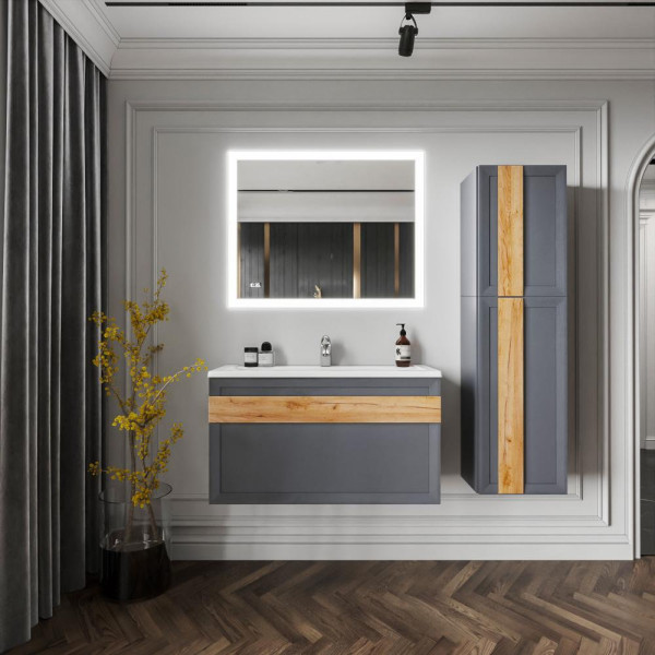 Комплект мебели для ванной Бриклаер БЕРЛИН 100SD, оникс серый. Фото 1