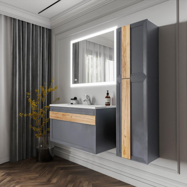 Комплект мебели для ванной Бриклаер БЕРЛИН 100SD, оникс серый. Фото 5
