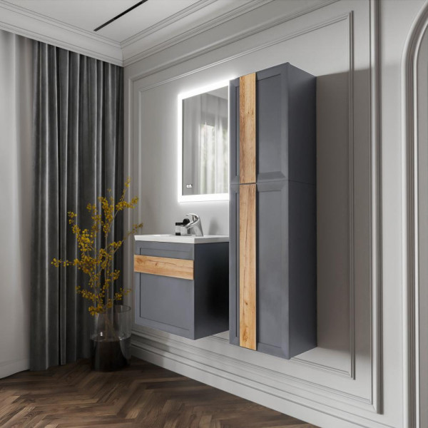 Комплект мебели для ванной Бриклаер БЕРЛИН 60SD, оникс серый. Фото 5