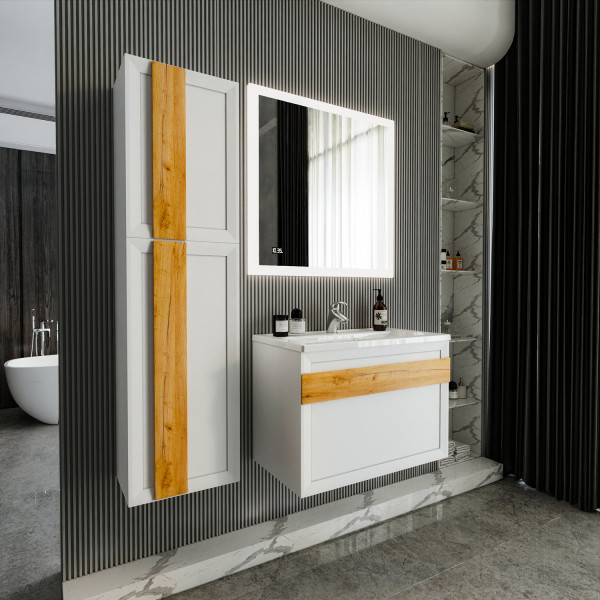 Комплект мебели для ванной Бриклаер БЕРЛИН 80BD, белый. Фото 5