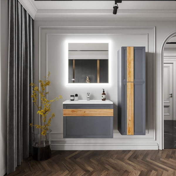 Комплект мебели для ванной Бриклаер БЕРЛИН 80SD, оникс серый. Фото 1