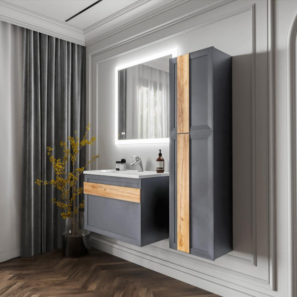 Комплект мебели для ванной Бриклаер БЕРЛИН 80SD, оникс серый. Фото 5