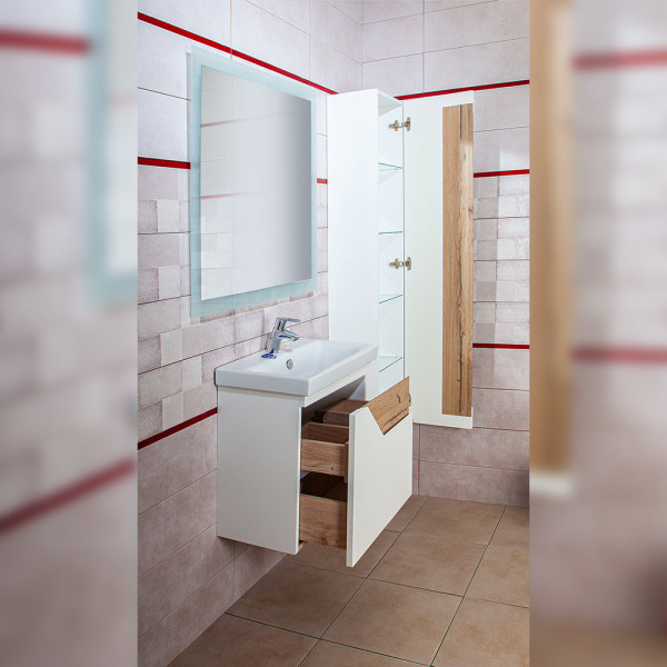 Комплект мебели для ванной Бриклаер БРАЙТОН 60, белый/дуб. Фото 5