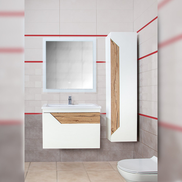 Комплект мебели для ванной Бриклаер БРАЙТОН 70, белый/дуб. Фото 1