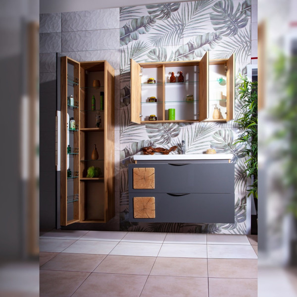 Комплект мебели для ванной Бриклаер Форест 100, дуб золотой/антрацит. Фото 4