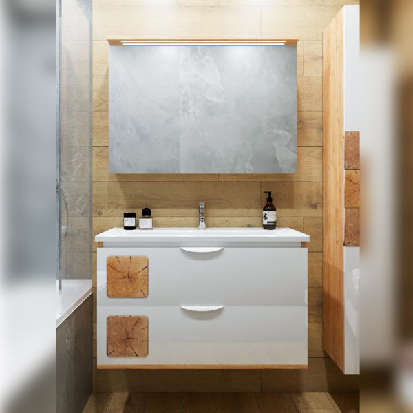 Комплект мебели для ванной Бриклаер Форест 100B, дуб золотой/белый. Фото 1